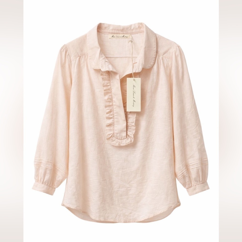 Marie Louise De Monterey Volent Cotton Light Pink Ruffle Collar Shirt - NWT sz10